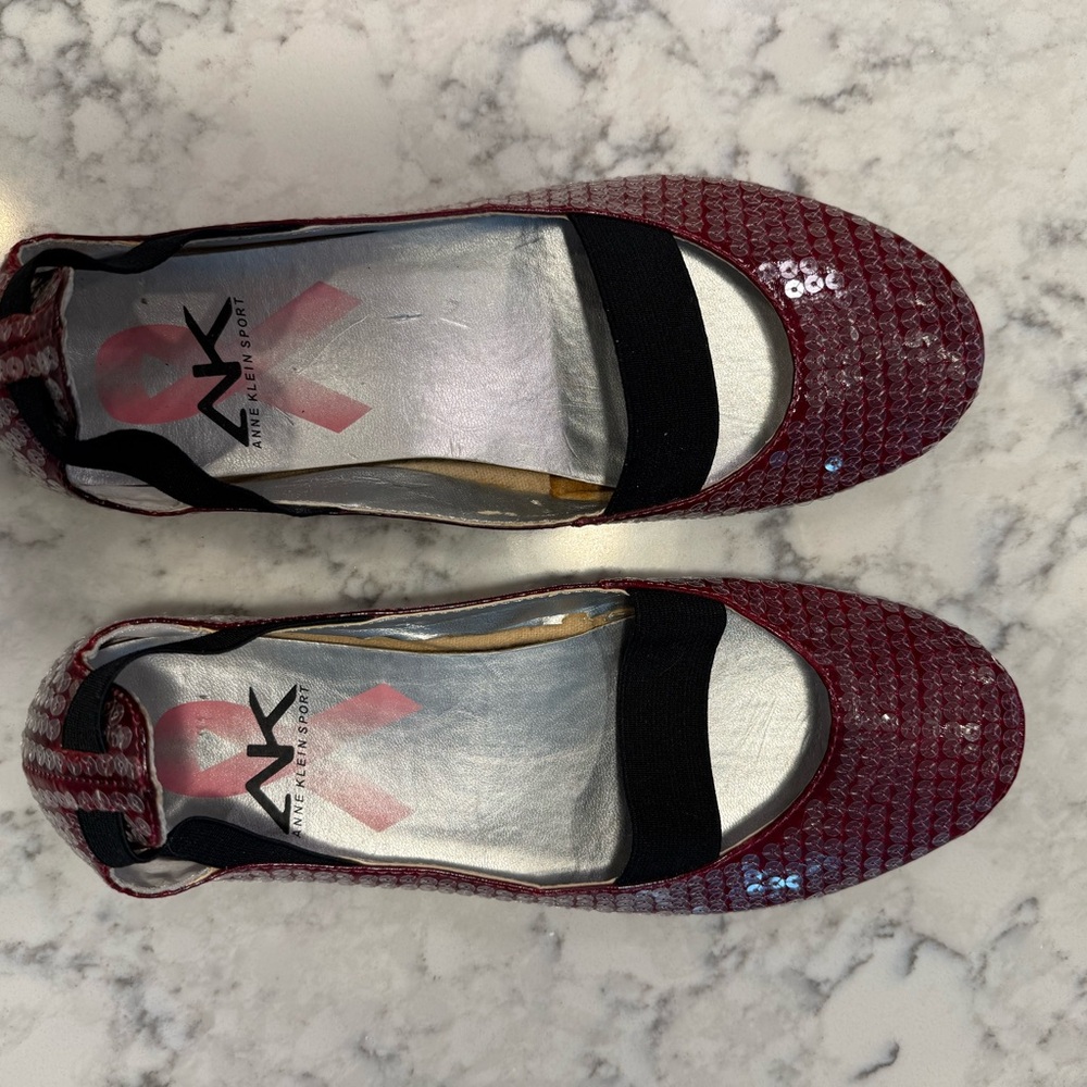 Anne Klein Sport Burgundy Sequin Flats